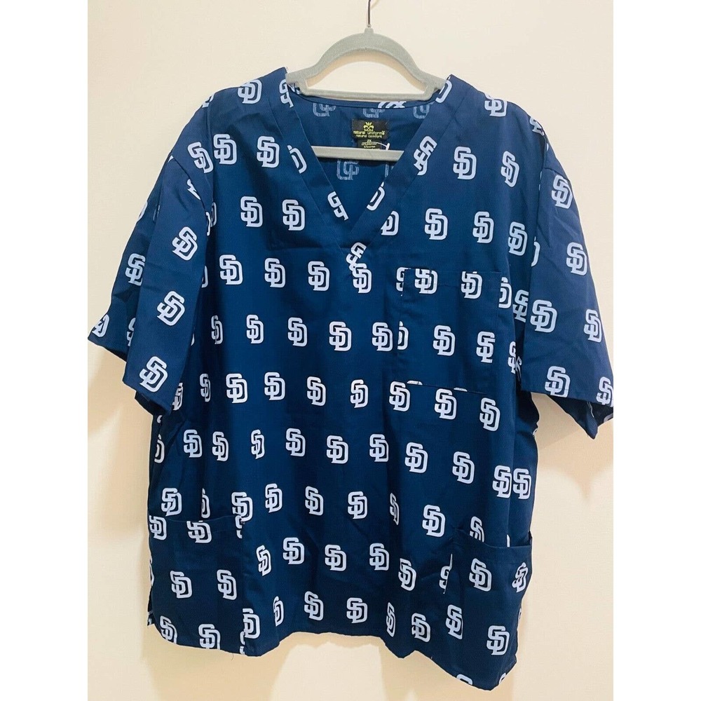 MLB San Diego Padres SD Logo Medical Scrubs Top Size 2XLNautral Uniforms Men New
